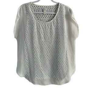 Chico's Layered Chiffon White Black Polka Dot Semi Sheer Short‎ Sleeve Size 1 M